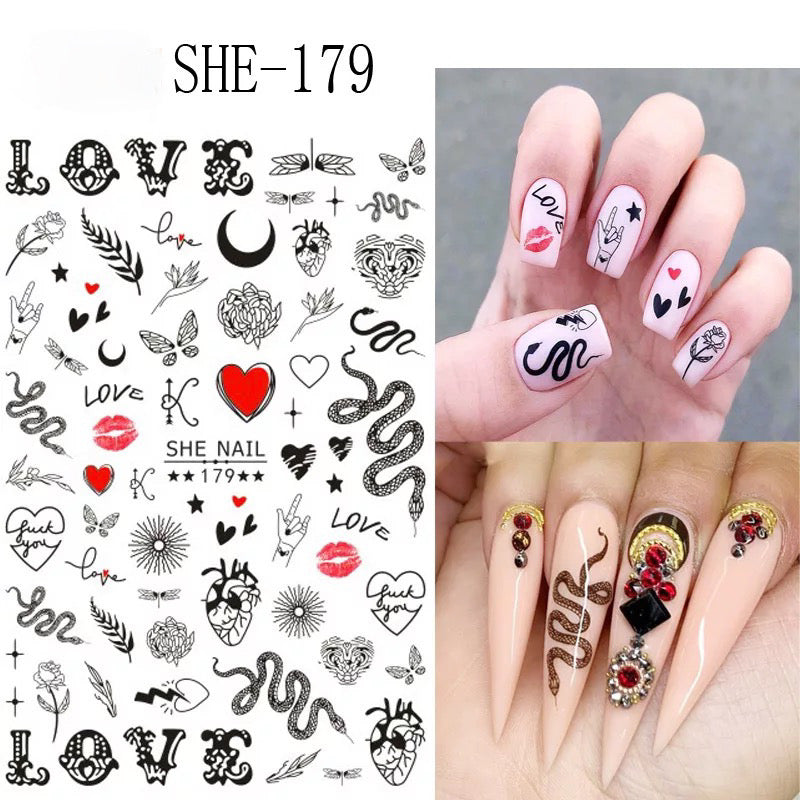 Nail Sticker Heart, Snakes, Leaf 179 Premier Nail Supply