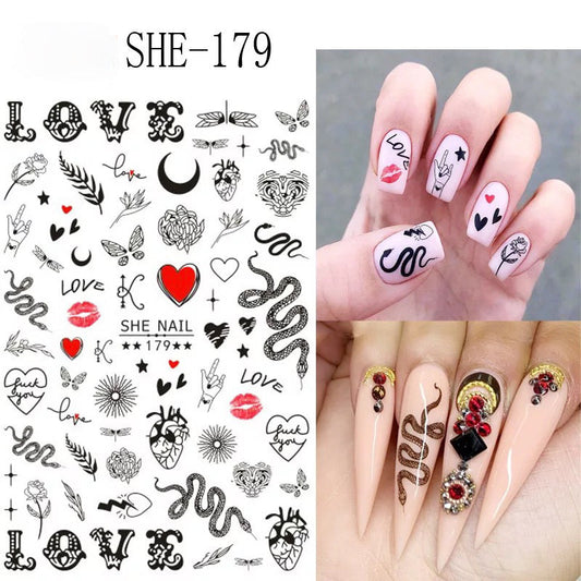 Nail Sticker Heart, Snakes, Leaf 179 Premier Nail Supply