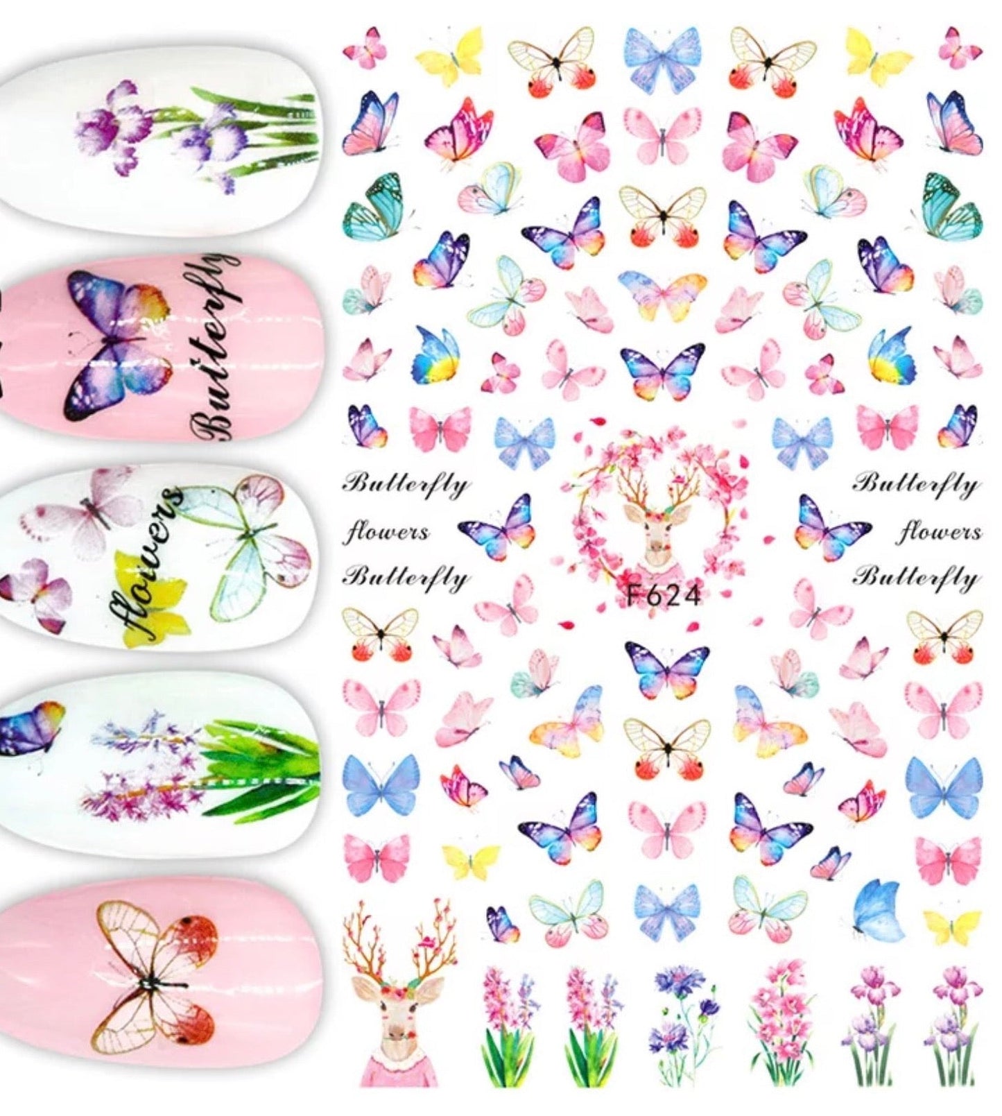 Nail Sticker Spring Flowers & Butterfly F624 Premier Nail Supply