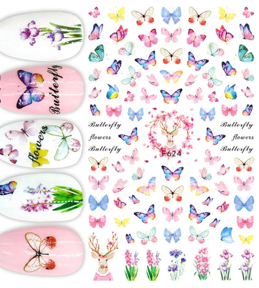 Nail Sticker Spring Flowers & Butterfly F624 Premier Nail Supply