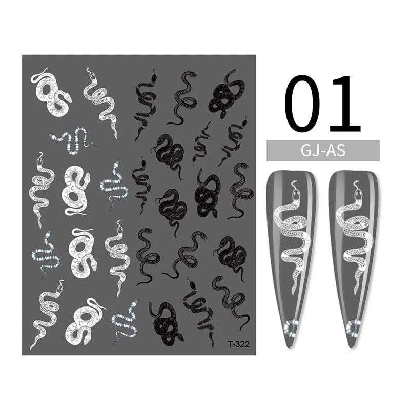 Nail Sticker Black & White Snake T322 Premier Nail Supply