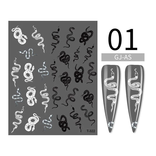 Nail Sticker Black & White Snake T322 Premier Nail Supply