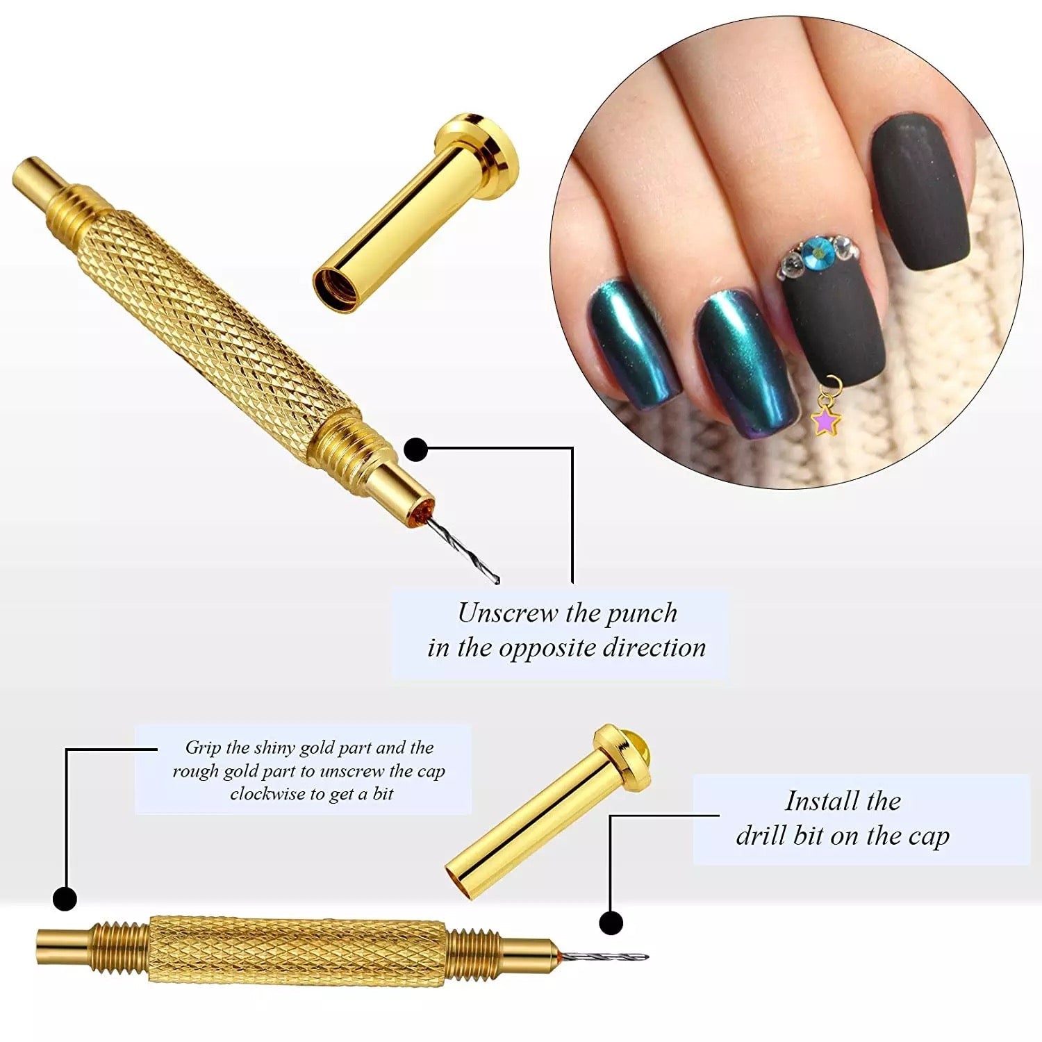 Nail Drill Gold Hand Drills for Jewelry Rings for Nail Tips Premier Nail Supply