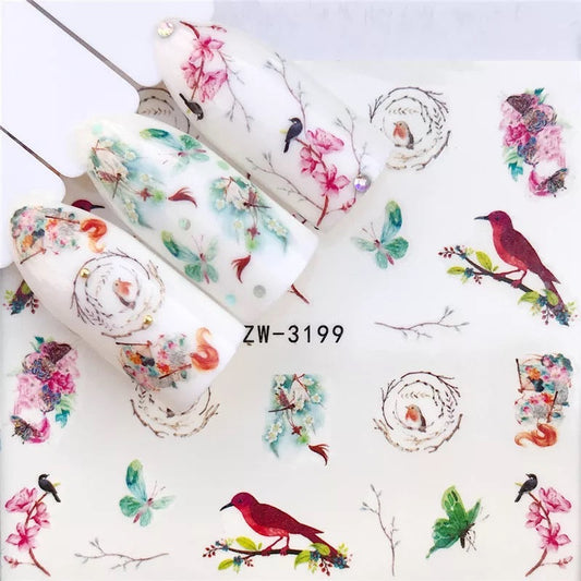 Nail Sticker Spring Flowers & Red Bird- YZW3199 Premier Nail Supply