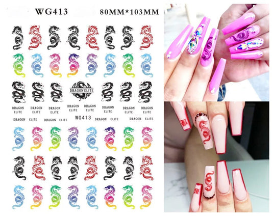 Nail Sticker Colorful Dragons WG413 Premier Nail Supply