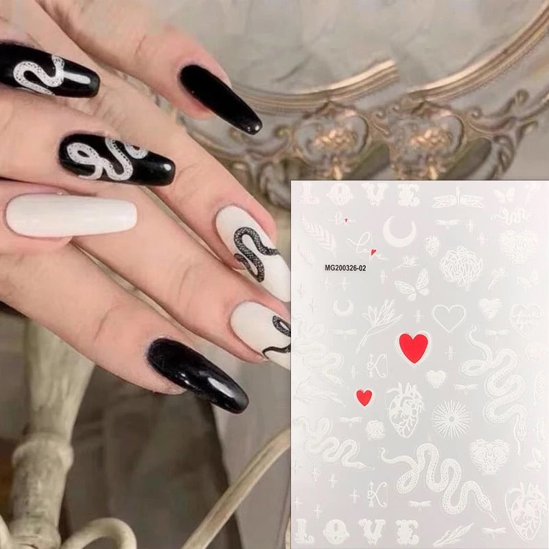 Nail Sticker Snake & Heart White MG2003 Premier Nail Supply