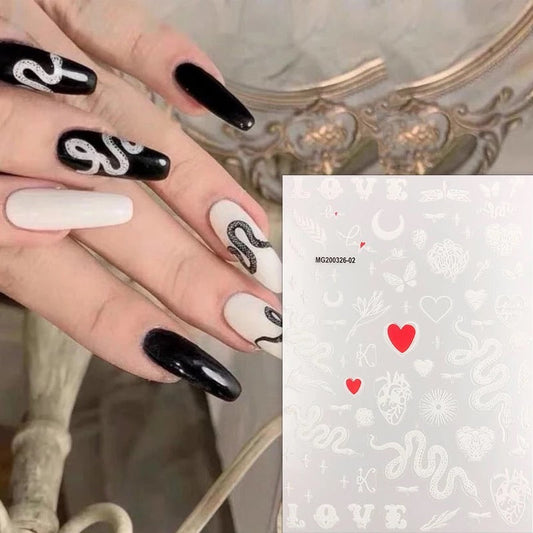 Nail Sticker Snake & Heart White MG2003 Premier Nail Supply