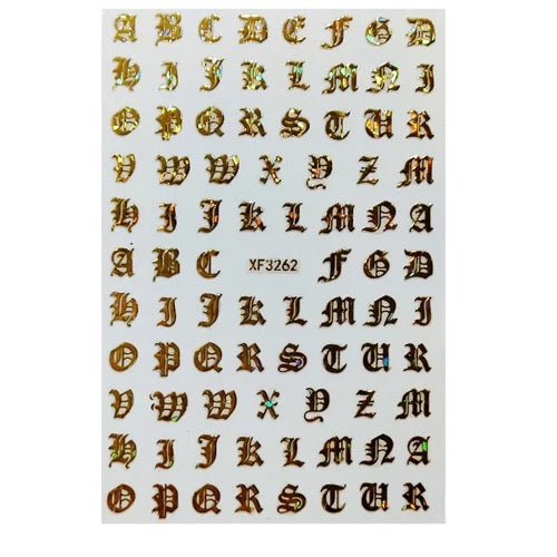 Nail Sticker Old English Letter Gold XF3262 Premier Nail Supply