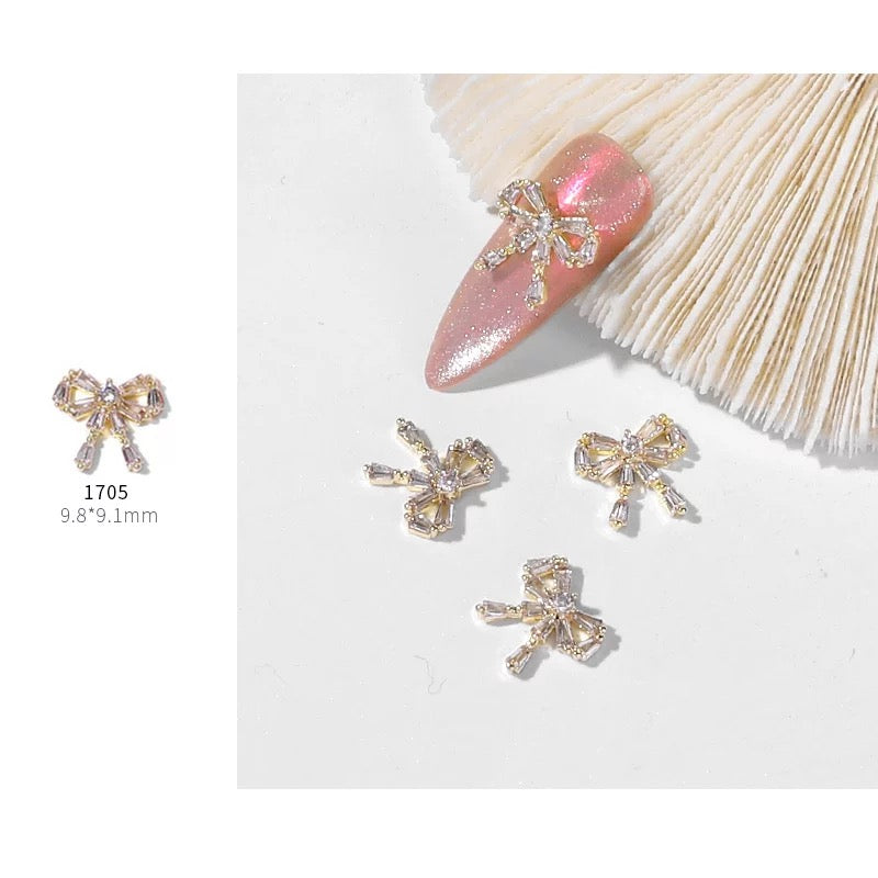 Nail Charm Bow Gold Diamond 2pcs - B1705 Premier Nail Supply