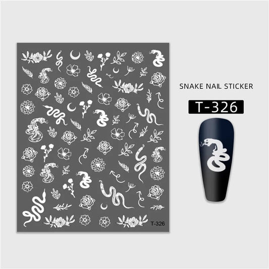 Nail Sticker White Flower & Snake T326 Premier Nail Supply