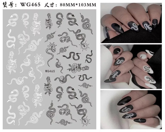 Nail Sticker Snake with Rose Black & White WG465 Premier Nail Supply