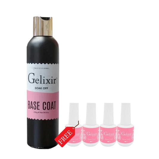 Gelixir Gel Soak Off Basecoat Refill 8 oz +FREE 4 Base Coat 0.5 oz Gelixir