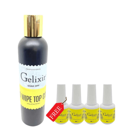 Gelixir Soak Off No Wipe Topcoat Refill 8 oz +FREE 4 Topcoat 0.5 oz Gelixir