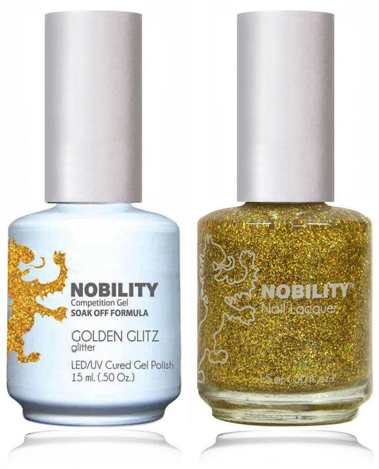 Lechat Nobility Gel Polish & Nail Lacquer - Golden Glitz 0.5 oz - #NBCS067 Nobility