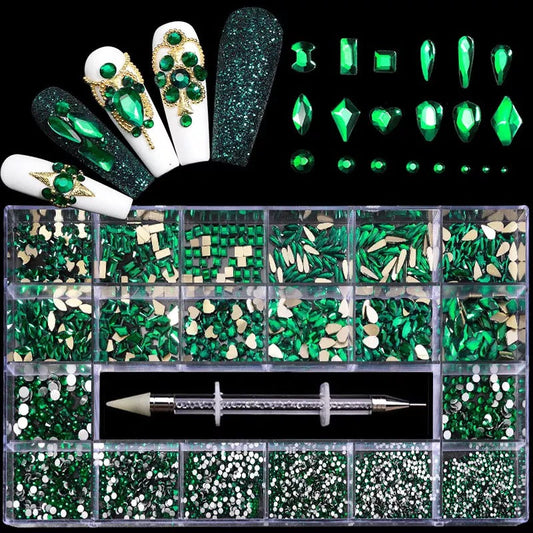 Luxury Glass Rhinestone Green Crystal Set Box Multiple Size Beyond Beauty Page