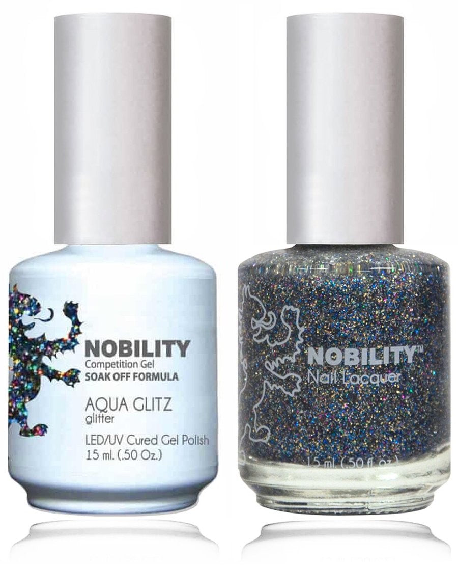 Lechat Nobility Gel Polish & Nail Lacquer- Aqua Glitz 0.5 oz - #NBCS070 Nobility